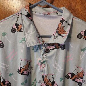 Men's 2X MSBHH Green Bigfoot On A Pink Golf Cart Short Sleeve Polo Shirt